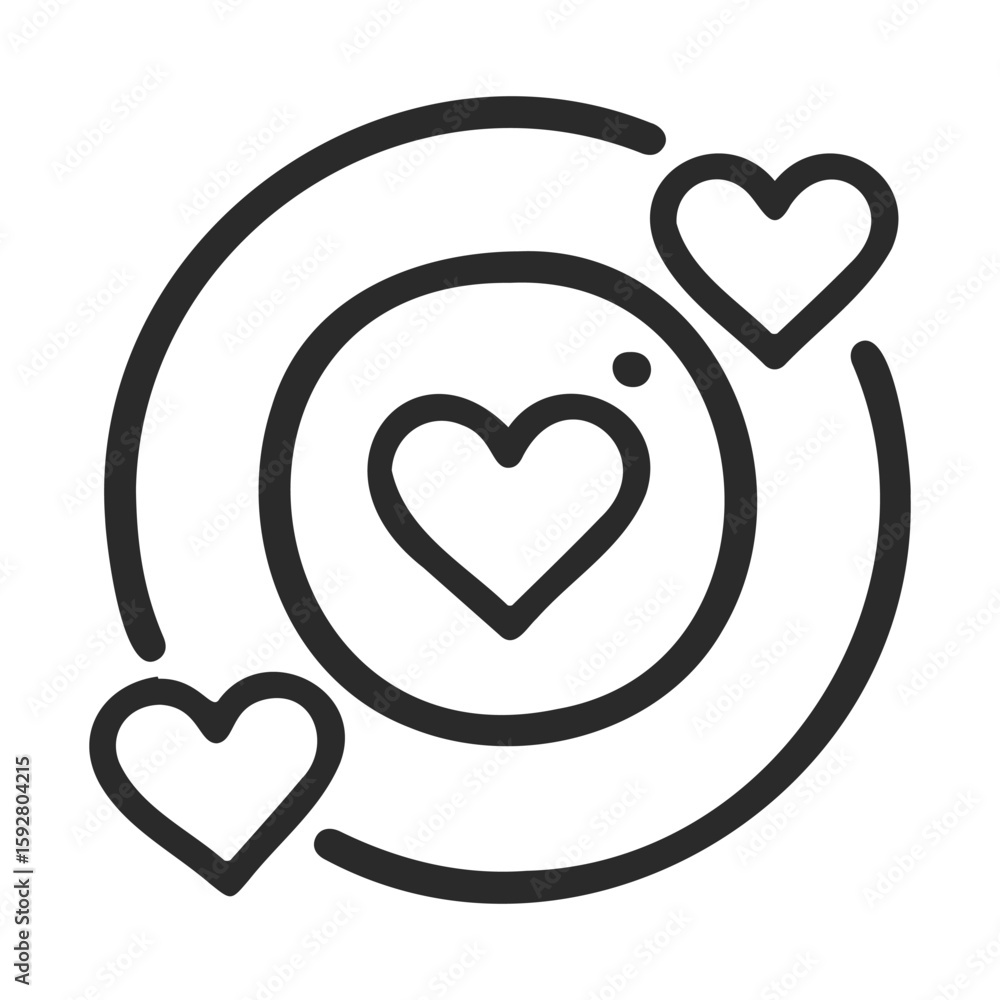 Poster abstract heart icon design with circular lines and hearts