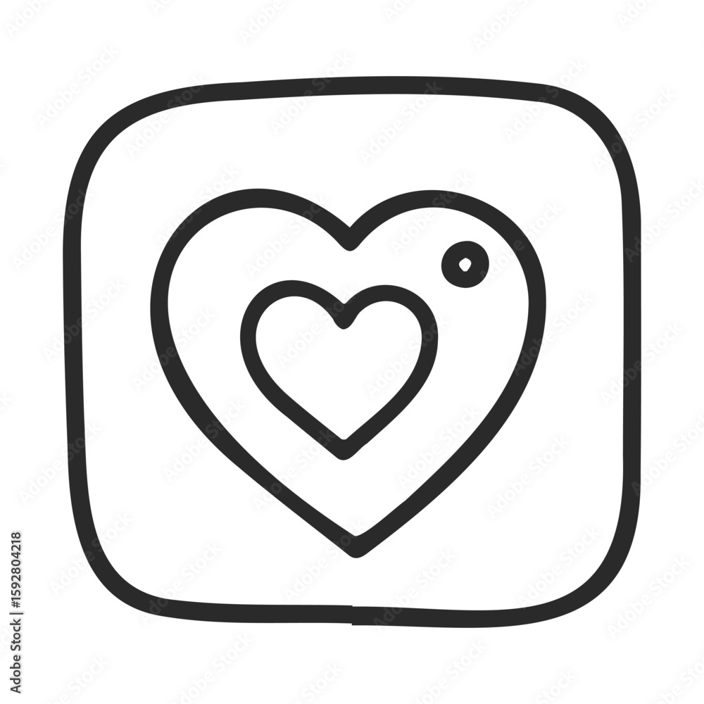 Poster black and white heart icon featuring two overlapping hearts in simple sketch style