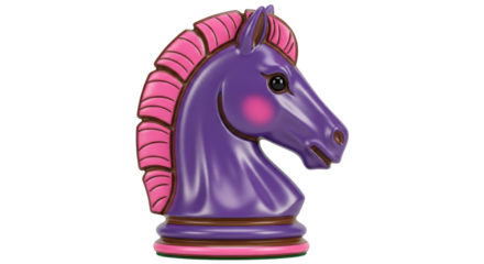 Isolated Purple Chess Knight with Pink Mane