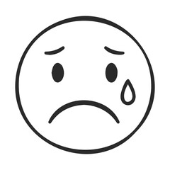 Fototapeta premium Sad face emoji with tear drawing in black and white