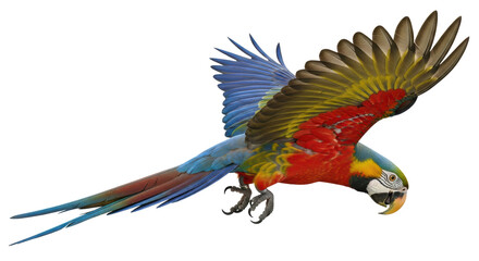 Isolated Flying Scarlet Macaw