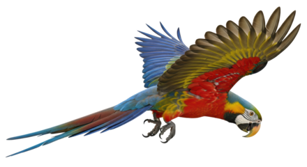 Isolated Flying Scarlet Macaw