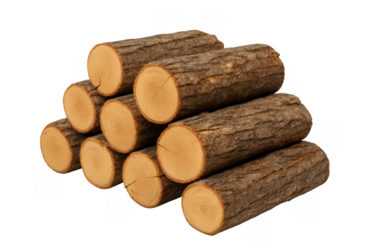 Pile of wood logs forming a triangle on transparent background