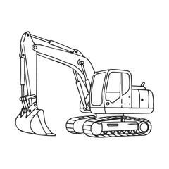 Naklejka premium Detailed outline of a construction excavator with tracks and large arm for heavy machinery projects