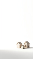 Minimalist wooden houses arranged on white background miniature houses architectural models
