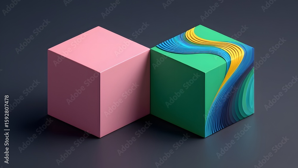 Poster abstract geometric cubes with dynamic flow pattern