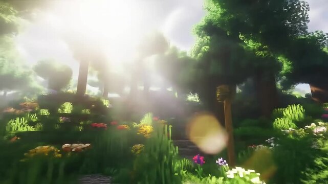Digital illustration of a sunlit woodland path.
