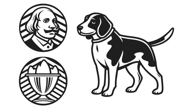 Beagle dog portrait and juicer icons vector