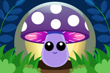 Vector Glowing Mushroom Circle In A Jungle Field In Deep Green