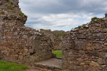view of ruins of the ancient fortress in Criccieth Castle - Gwynedd - Lleyn Peninsula - Wales -...