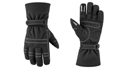 Isolated Pair of Black Winter Gloves on White Background