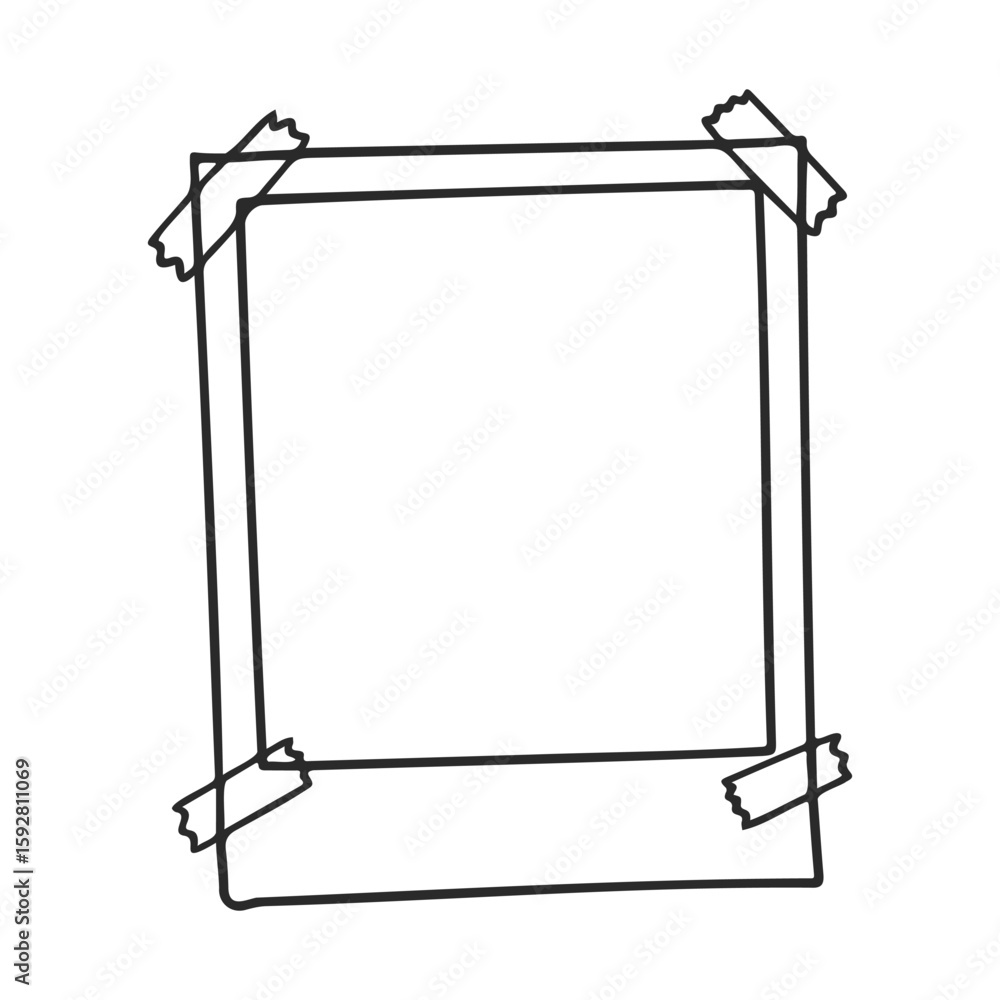 Poster empty polaroid frame with adhesive tape on white background