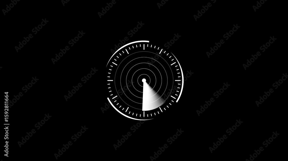 Fototapete animated radar display scanning in a circular pattern over black background. radar screen animation 