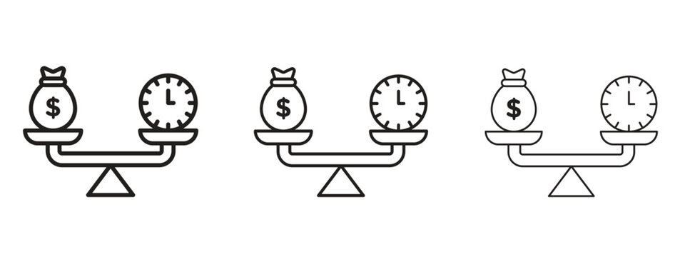 Time and money compare scale icon. black strokes lines vector pack for graphic work