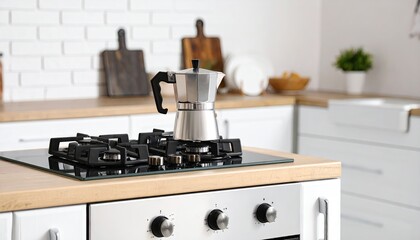 Kitchen counter with stovetop and coffee maker