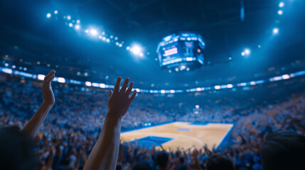 Indoor Basketball Arena with Excited Fans and Dynamic Atmosphere