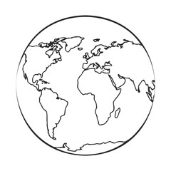 Obraz premium Minimalist black and white outline of world map in circular frame