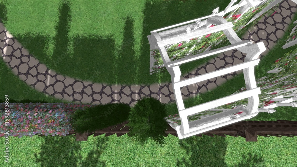 Aufkleber 3d image of the landscape design of the home territory. landscaping of the territory. computer visua