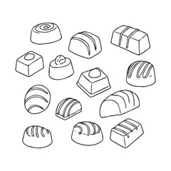 Assorted chocolate pralines drawing with varied patterns
