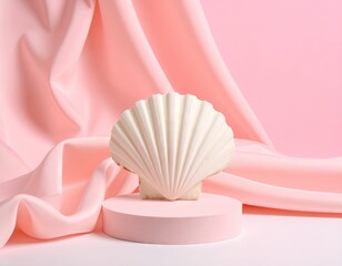 Soft pink backdrop with a white seashell