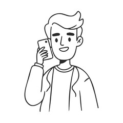 Cartoon illustration of young male talking on smartphone