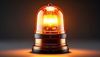 Illuminated amber warning light on dark background