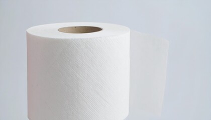 Roll of white toilet paper on a white background