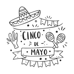Cinco de mayo celebration with sombrero, cactus, maracas, and festive banners