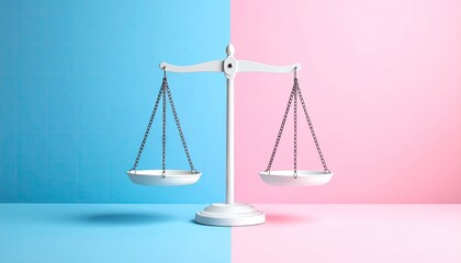 White balance scale on a pastel blue and pink background