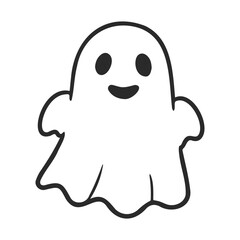 Obraz premium Cute smiling cartoon ghost with rounded edges on white background