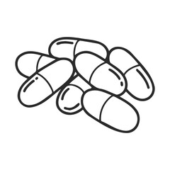 Naklejka premium Hand-drawn style black and white illustration of medicine capsules