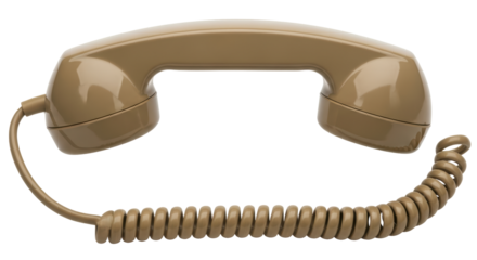 Isolated Beige Telephone Receiver with Cord
