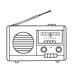 Vintage radio illustration with antenna and dials in black and white