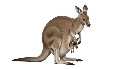Isolated Kangaroo with Joey in Pouch