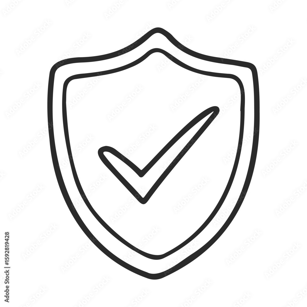 Poster shield with checkmark icon representing security and approval