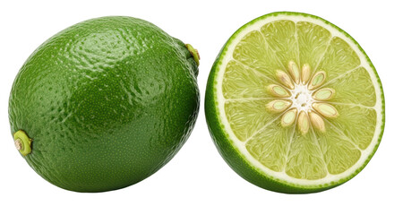 Isolated Sliced and whole lime