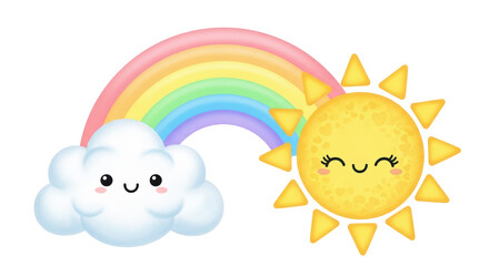 Isolated Cute Rainbow with Cloud and Sun