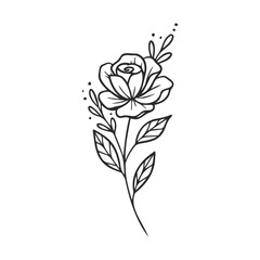 Elegant rose line art with leaves and decorative elements