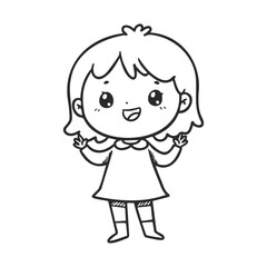 Fototapeta premium Happy cartoon child drawing with short hair and dress