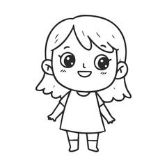 Obraz premium Cute cartoon drawing of smiling young girl character with big eyes and dress