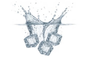 Ice cubes splashing in water on transparent background