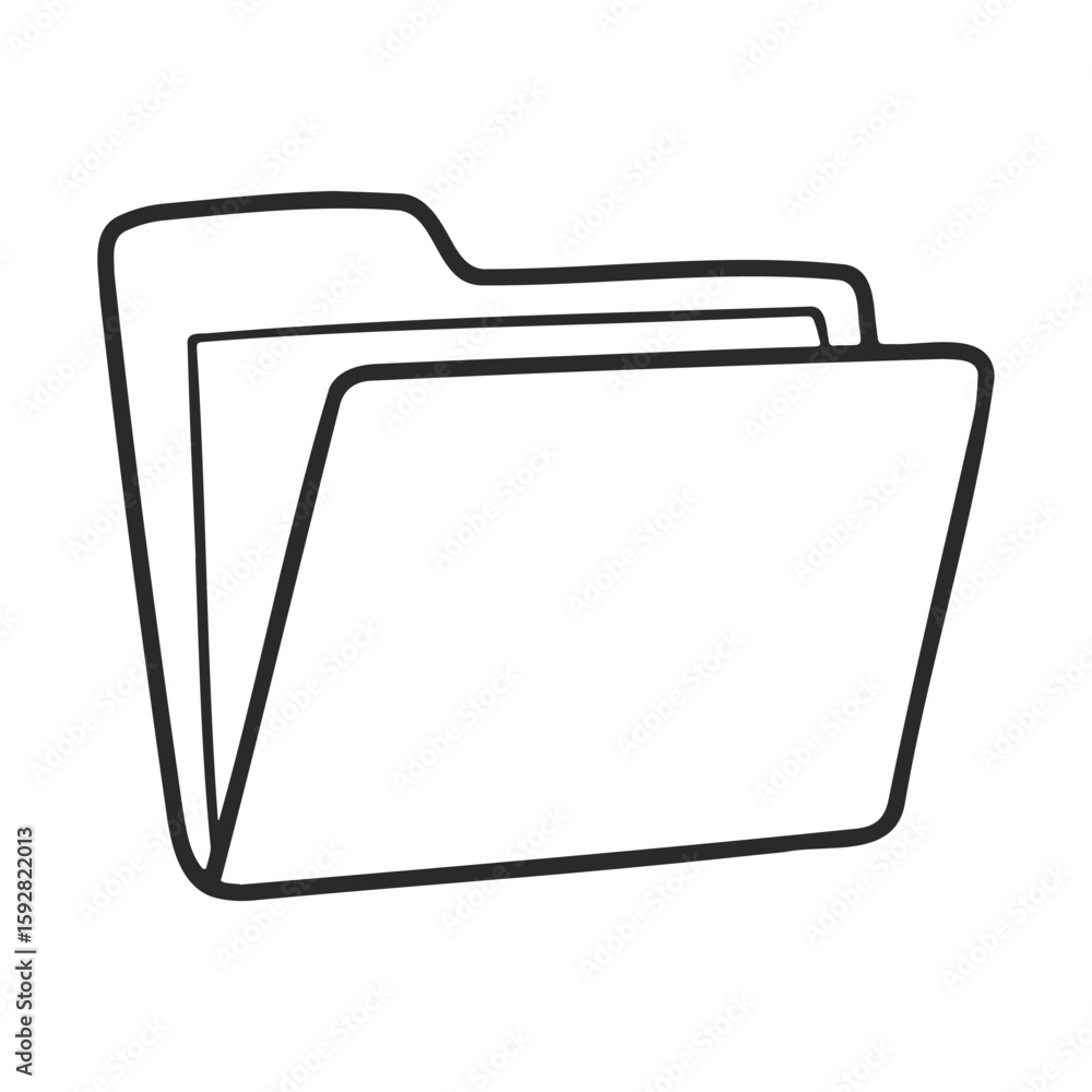 Poster simple open file folder illustration with black outline on white background
