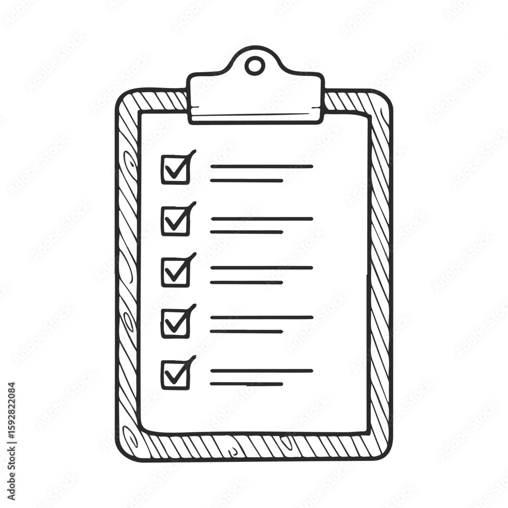 Poster hand-drawn checklist on wooden clipboard with multiple tasks