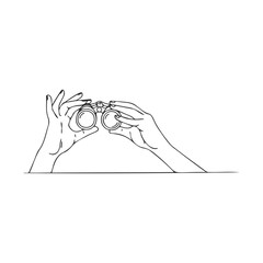 Minimalist line art of hands holding binoculars