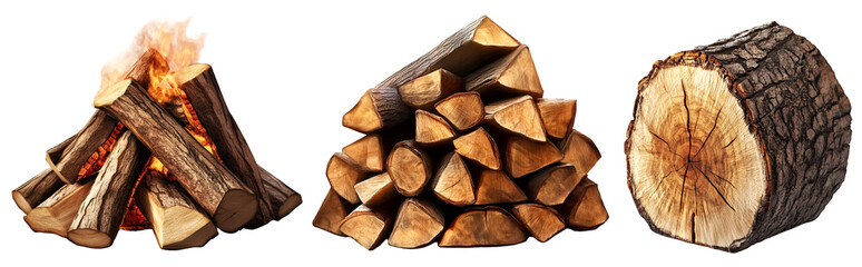 Stack of Firewood and Chopped Logs Isolated on White Background Natural Wooden Logs for Fireplace and Camping
