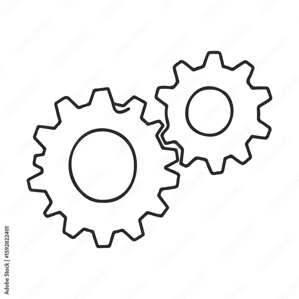 Poster simple outline of two interlocking gear icons for engineering concepts