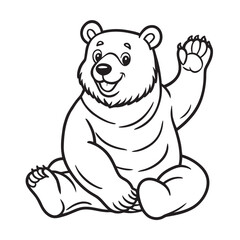 Obraz premium bear sitting and waving paw kids coloring page