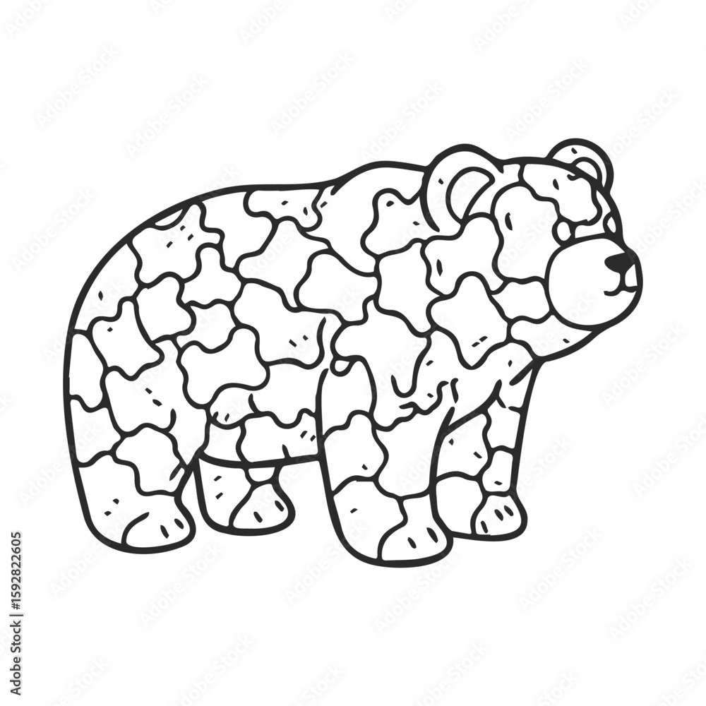 Poster bear with bone-like pattern outline for coloring page activity