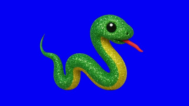 Glittery cartoon snake illustration animation, transparent 4K video, green screen