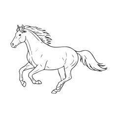 Galloping horse line art sketch in motion on white background